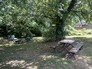 Picnic table at the plot of land. (GIH | Dashiell Allen)